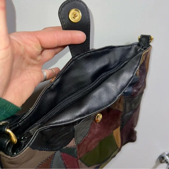 Patchwork Leather Shoulder Bag Genuine Leather Purse MultiColor Luxury Boho - Picture 8 of 16